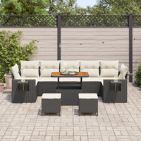 Set Divano Giardino 10 pezzi con cuscini Nero Polyrattan Acacia