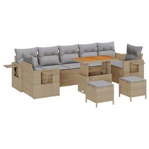 Set Divano da Giardino in 10 Pezzi con Cuscini Beige Rattan Polietilene Acacia