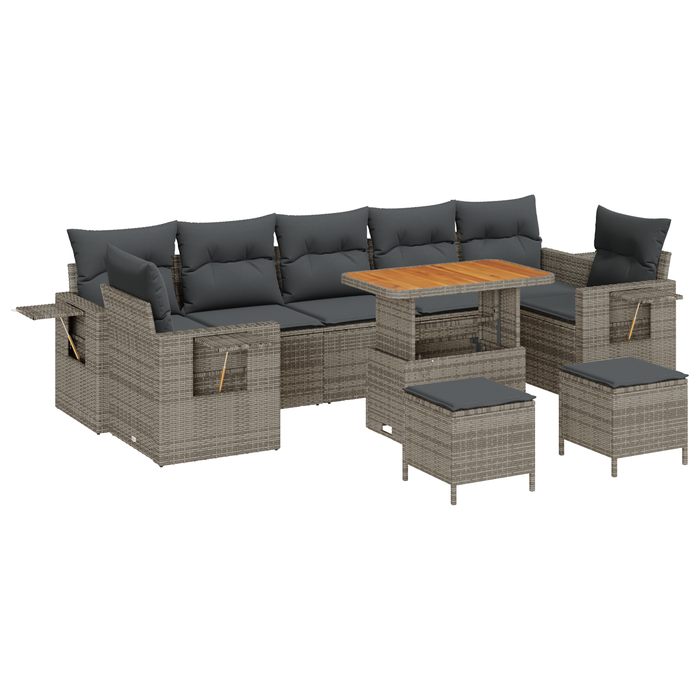 Set divani giardino  10 pezzi con cuscini Rattan grigio Poly