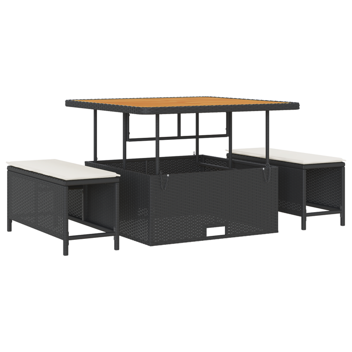 Set di divani da giardino da 8 pezzi con cuscini Nero Polirattan Acacia