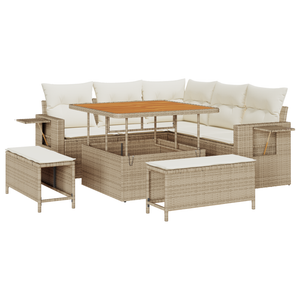 Set di divani da giardino 8 pezzi con cuscini Beige in polyrattan Acacia