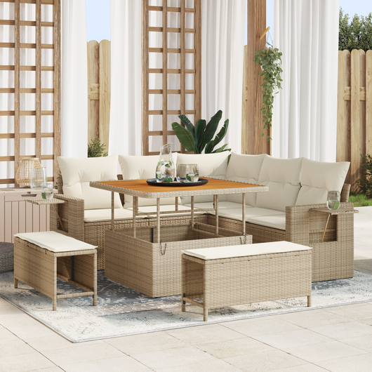 Set di divani da giardino 8 pezzi con cuscini Beige in polyrattan Acacia