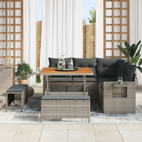 Set Divano da Giardino da 8 Pezzi con Cuscini Grigi in Polyrattan Acacia
