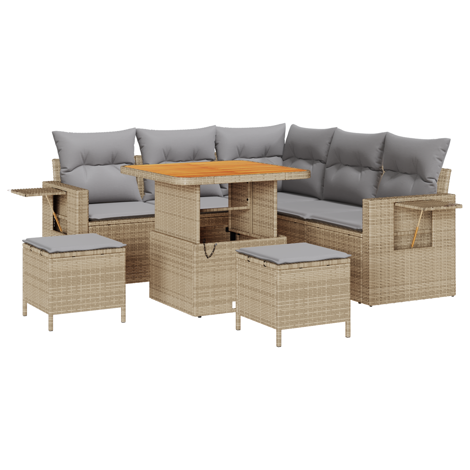Set di Divano da Giardino  8 Pezzi con Cuscini Beige Poly Rattan Acacia