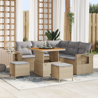 Set di Divano da Giardino  8 Pezzi con Cuscini Beige Poly Rattan Acacia