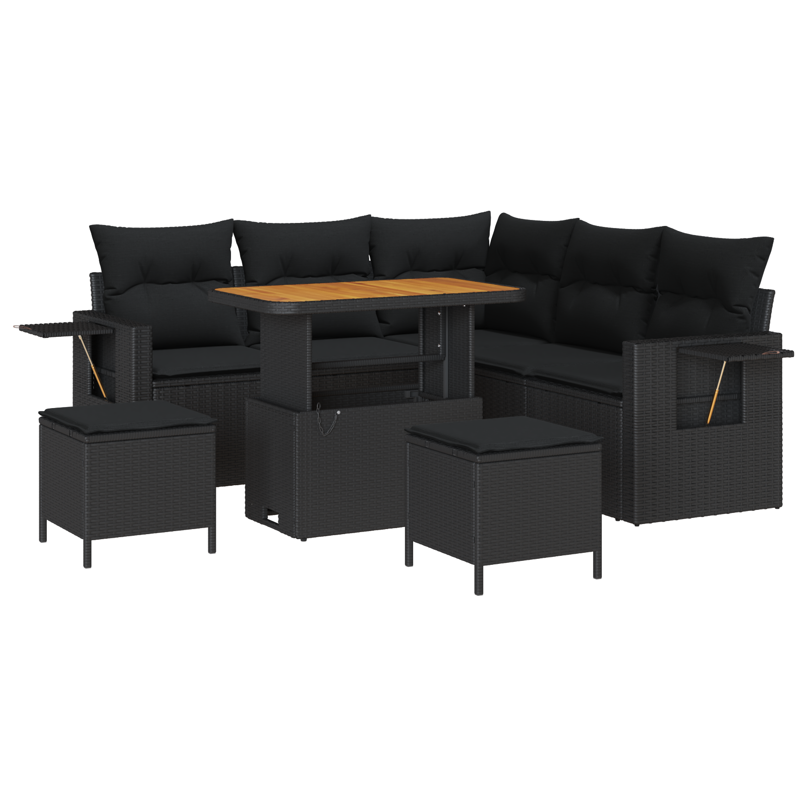 Set divano da giardino 8 pezzi con cuscini in rattan nero poli e acacia