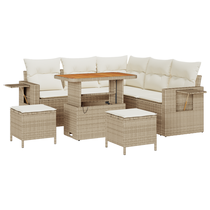 Set Divano da Giardino  8 Pezzi con Cuscini Beige Polyrattan Acacia