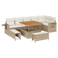 Set Divano da Giardino  9 Pezzi con Cuscini Beige Polyrattan Acacia