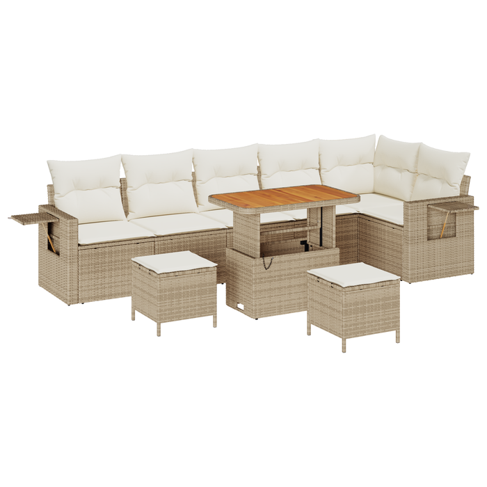 Set di divani da giardino  9 pezzi con cuscini Beige Rattan Poly Acacia
