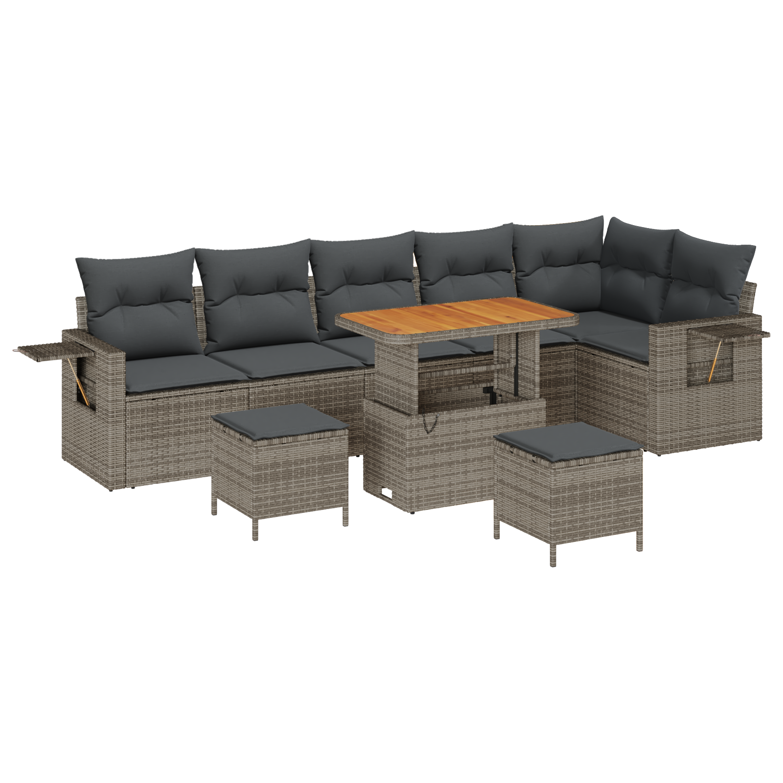 Set Divano da Giardino  9 Pezzi con Cuscini Grigio Polyrattan Acacia