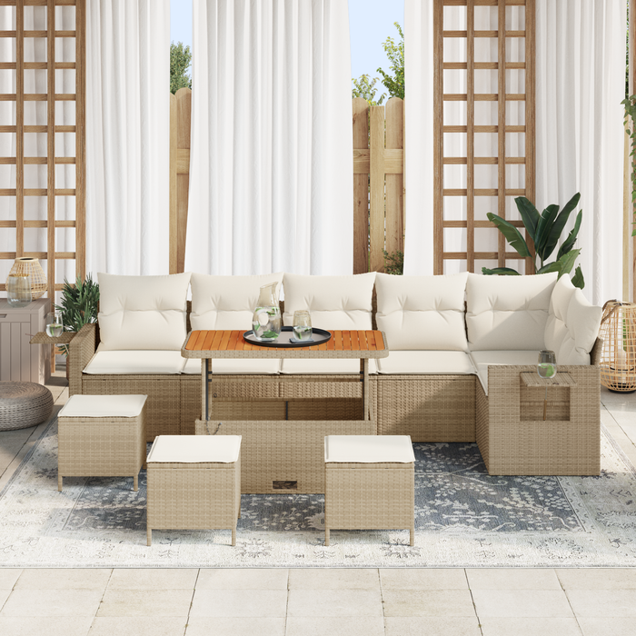 Set Divano Giardino 10 Pezzi con Cuscini Beige Rattan Polimerico Acacia