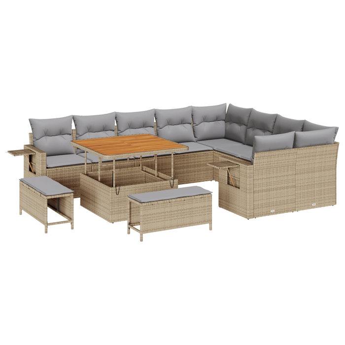 Set di Divani da Giardino da 12 Pezzi con Cuscini Beige Rattan Poliaccia