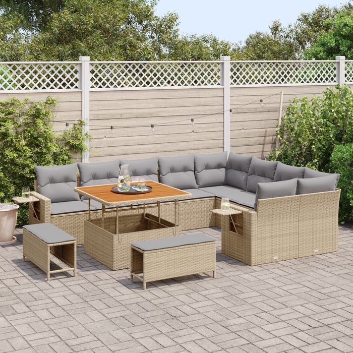 Set di Divani da Giardino da 12 Pezzi con Cuscini Beige Rattan Poliaccia