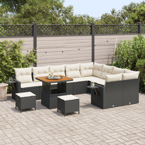 Set da giardino a 12 pezzi con cuscini in rattan nero panna di
