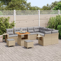 Set Divano da Giardino da 12 Pezzi con Cuscini Beige Polyrattan Acacia