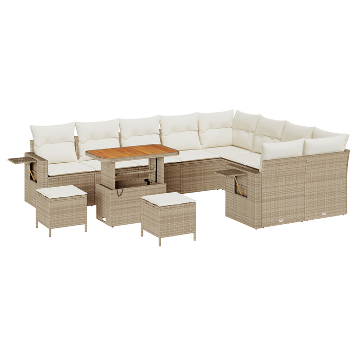 Set divano da giardino da 12 pezzi con cuscini in rattan poliestere beige Acacia