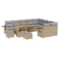 Set Divano da Giardino da 12 Pezzi con Cuscini Beige Rattan Polimero Acacia