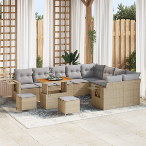 Set Divano da Giardino da 12 Pezzi con Cuscini Beige Rattan Polimero Acacia