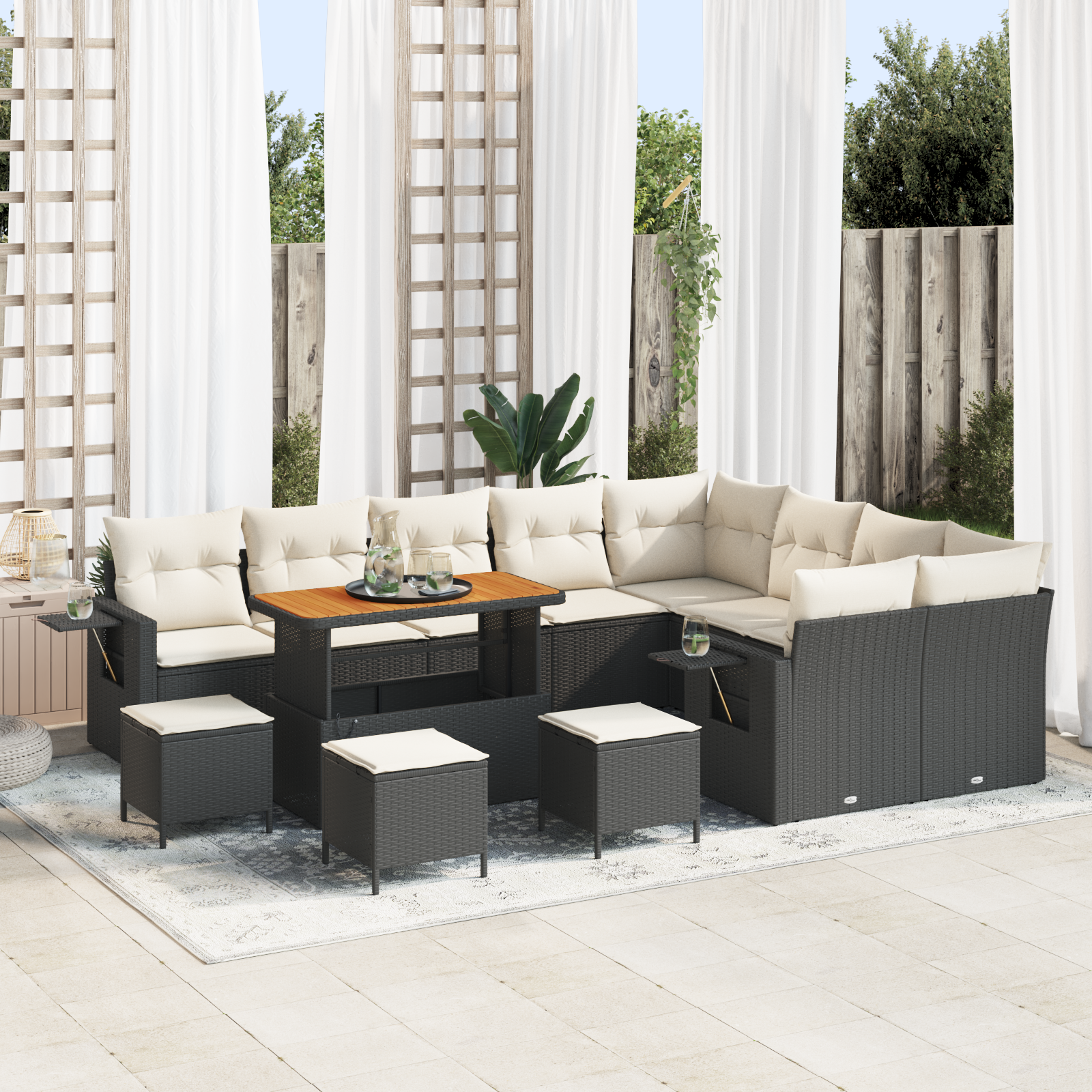 Set Divani Giardino 13 Pezzi con Cuscini Rattan Sintetico Nero Acacia