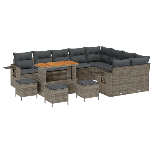 Set Divano da Giardino Modulare da 13 Pezzi con Cuscini Grigio Polyrattan Acacia