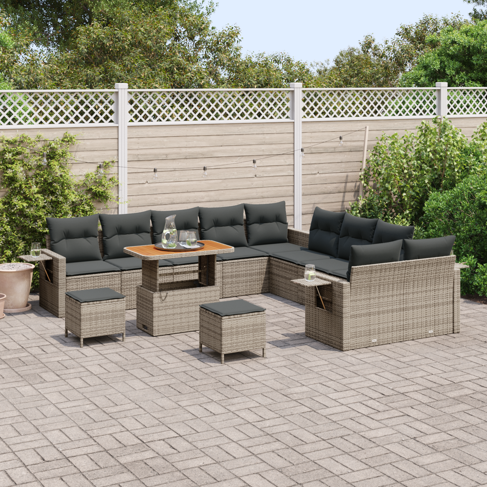 Set Divano da Giardino con 13 Pezzi e Cuscini Grigio Polyrattan