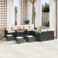 Set di Divano da Giardino  14 Pezzi con Cuscini Polyrattan Nero Acacia