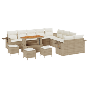 Set da giardino  da 14 pezzi con cuscini in polyrattan beige e acacia