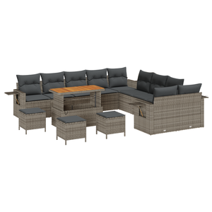 Set Divano da Giardino 14 Pezzi con Cuscini Grigio Polyrattan Acacia