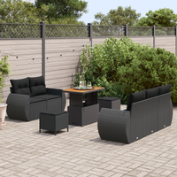 Set di divano da giardino 8 pezzi con cuscini Nero Polyrattan Acacia