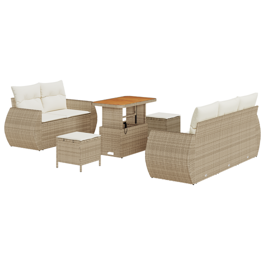 Set di Sofà da Giardino 8 Pezzi con Cuscini Beige Rattan Polietilene Acacia