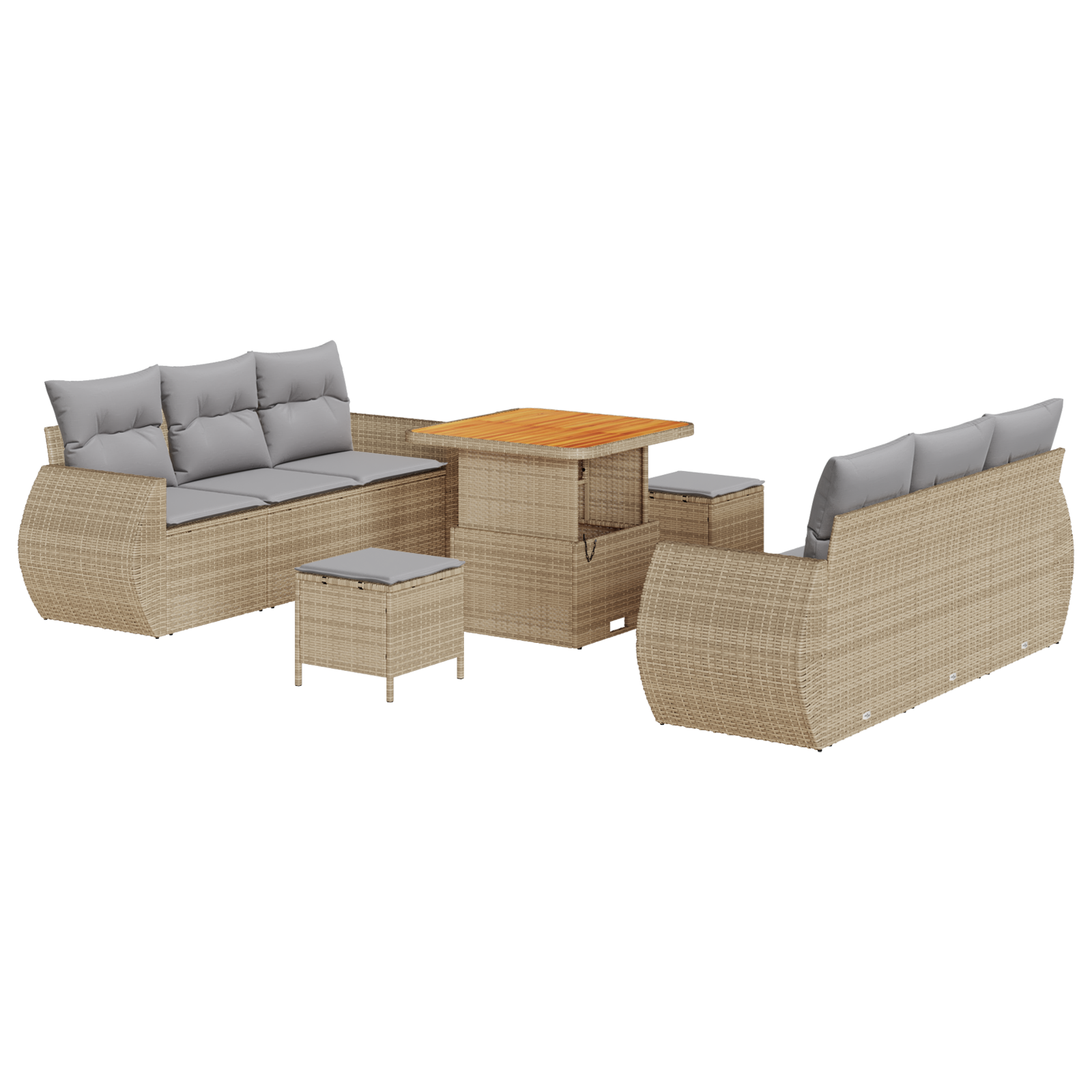 Set Divano da Giardino 9 Pezzi con Cuscini Beige Rattan Polimerico Acacia