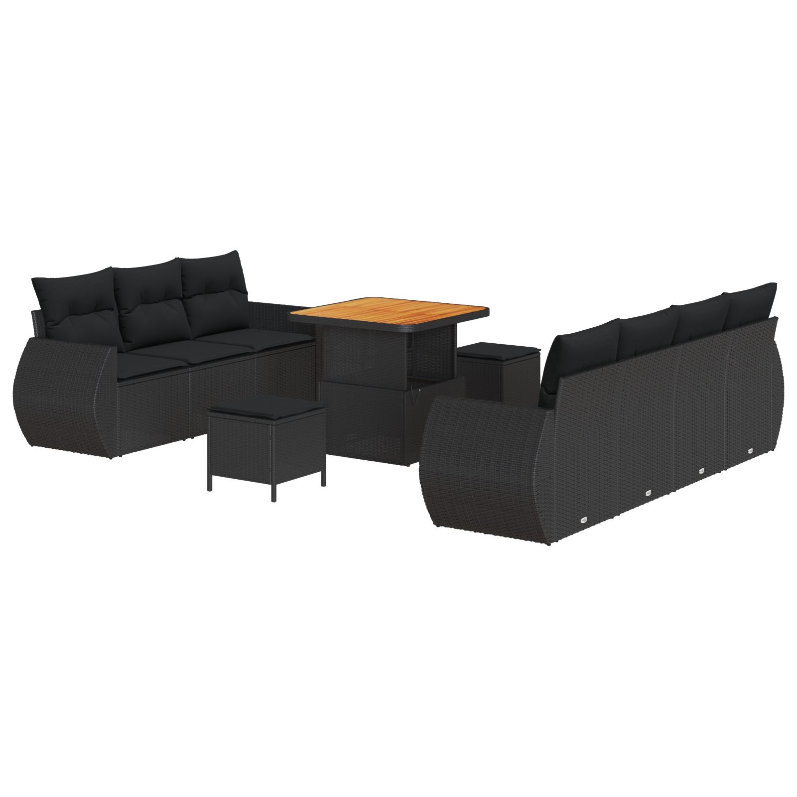 Set Divano da Giardino  10 Pezzi con Cuscini Nero Polyrattan Acacia
