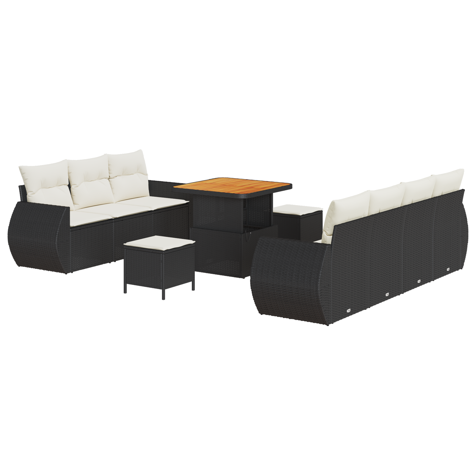 Set Divano Giardino 10 Pezzi con Cuscini Polyrattan Nero Acacia