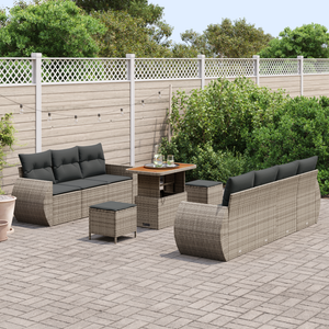 Set Divano Giardino da 10 Pezzi con Cuscini Grigio Rattan Poliestere Acacia