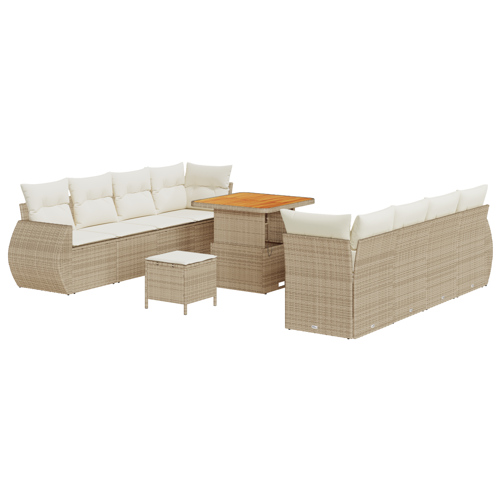 Set da Giardino 11 Pezzi con Cuscini Beige Polirattan Acacia