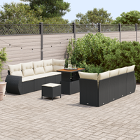 Set Divano da Giardino 11 Pezzi con Cuscini Rattan Nero Acacia