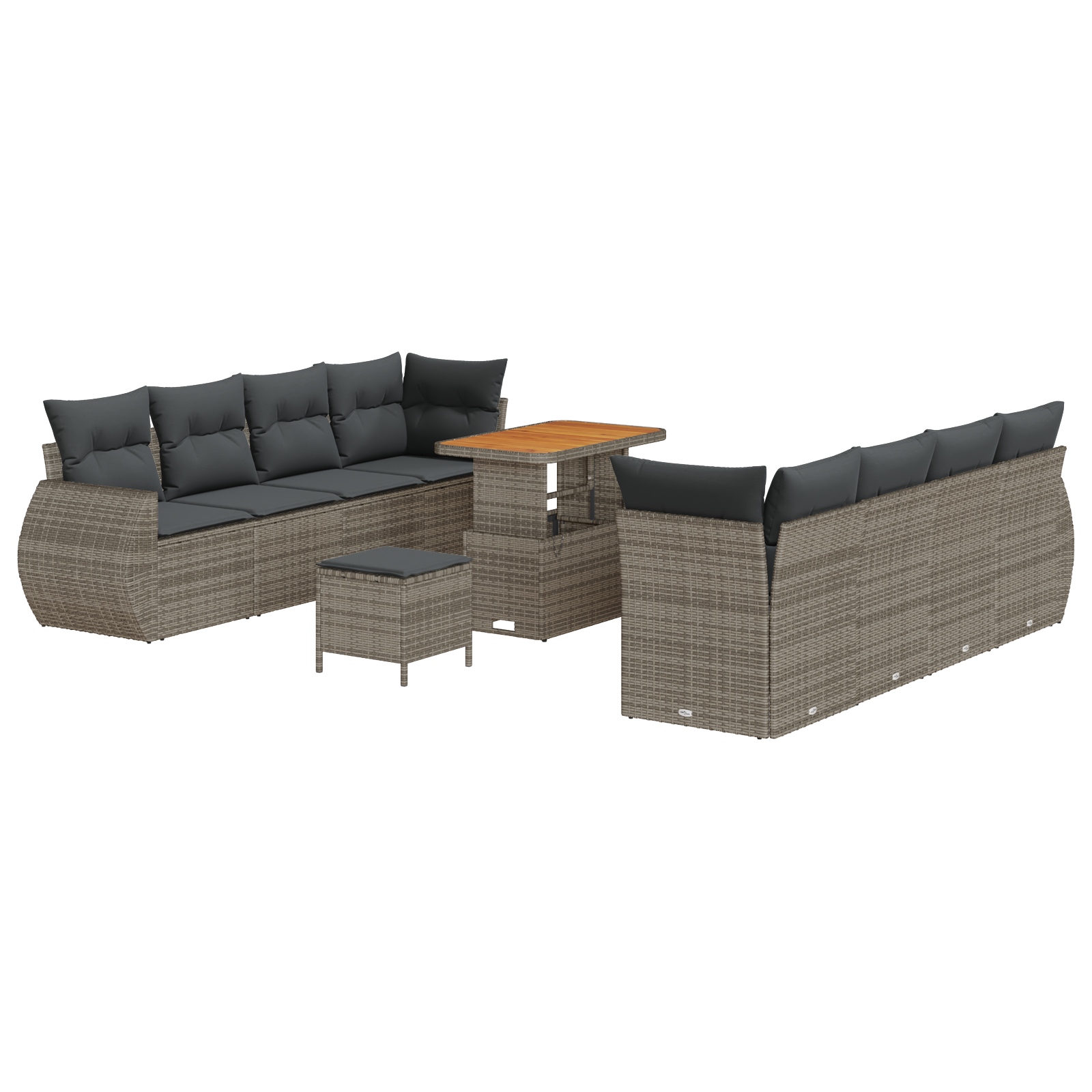 Set Divano da Giardino  11 Pezzi con Cuscini Grigio Rattan Poliestere Acacia