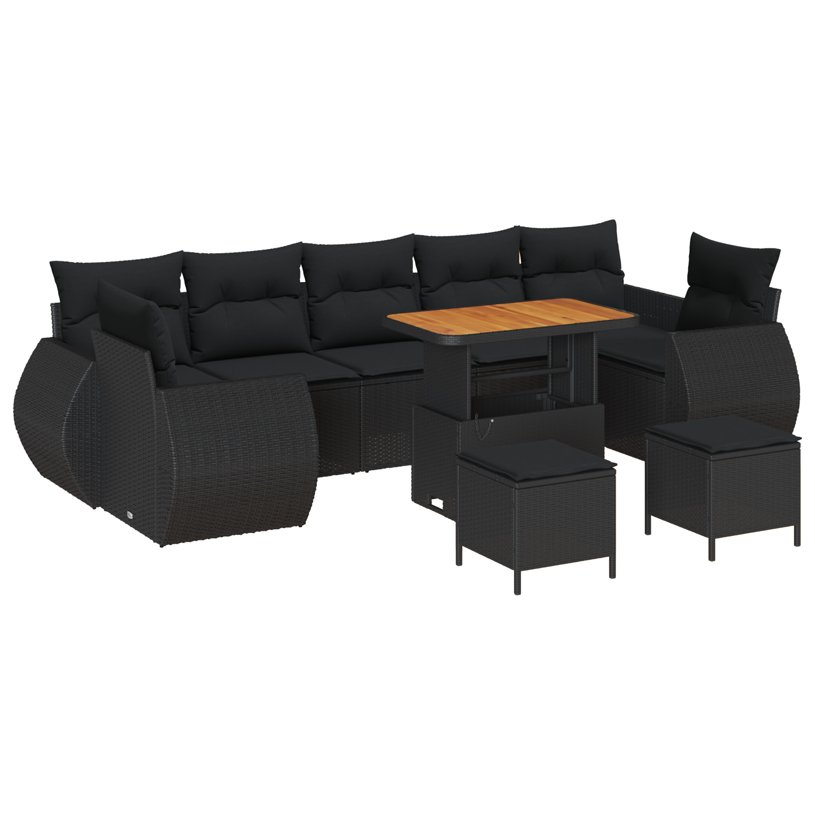 Set di Divani da Giardino  10 Pezzi con Cuscini in Polyrattan Nero Acacia