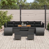 Set di Divani da Giardino  10 Pezzi con Cuscini in Polyrattan Nero Acacia