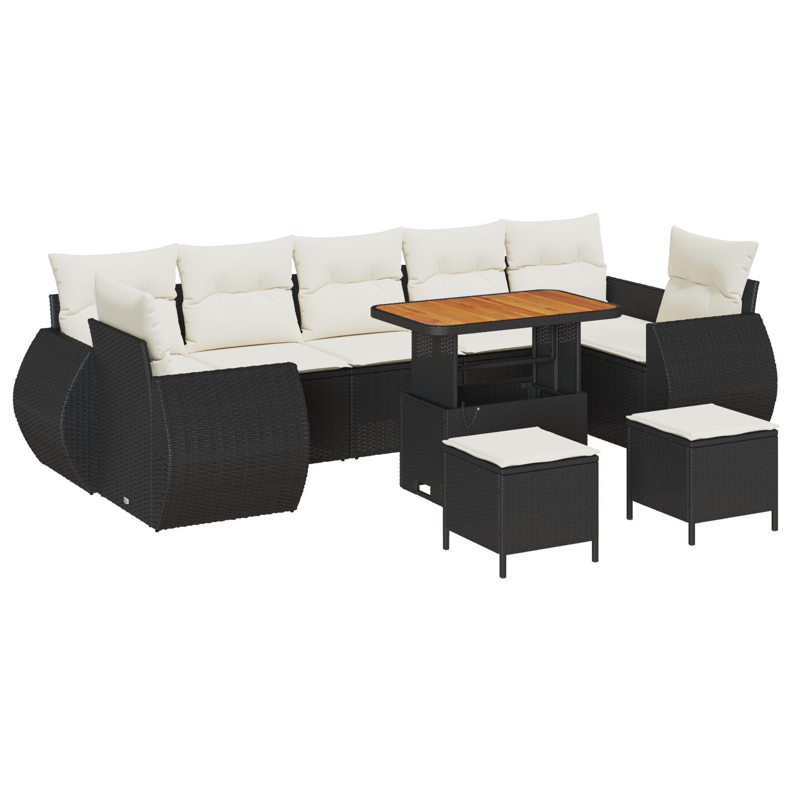 Set da Giardino da 10 Pezzi con Cuscini Rattan Polyrattan Nero Acacia