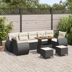 Set da Giardino da 10 Pezzi con Cuscini Rattan Polyrattan Nero Acacia