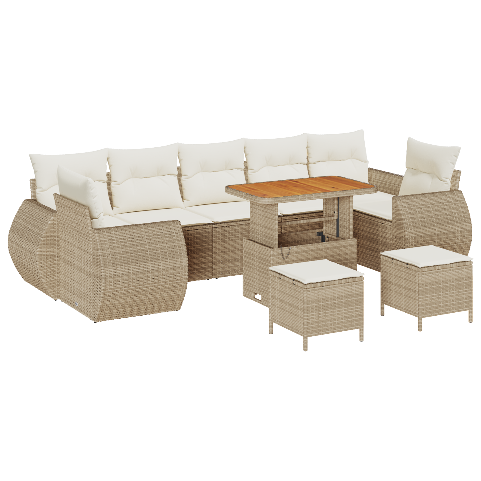 Set Divano da Giardino  10 Pezzi con Cuscini Beige in Rattan Polietilene Acacia