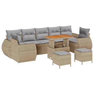 Set Divano Giardino 10 Pezzi con Cuscini Beige Rattan Polietilene Acacia