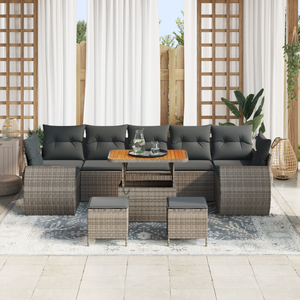 Set di Divani da Giardino  10 Pezzi con Cuscini Grigio Poly Rattan Acacia