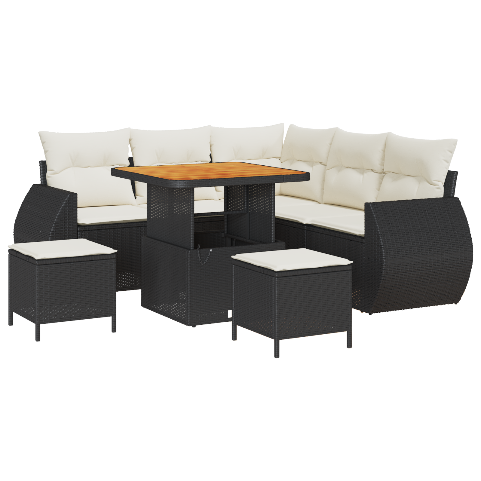 Set Divano da Giardino  8 Pezzi con Cuscini Rattan Polyrattan Nero