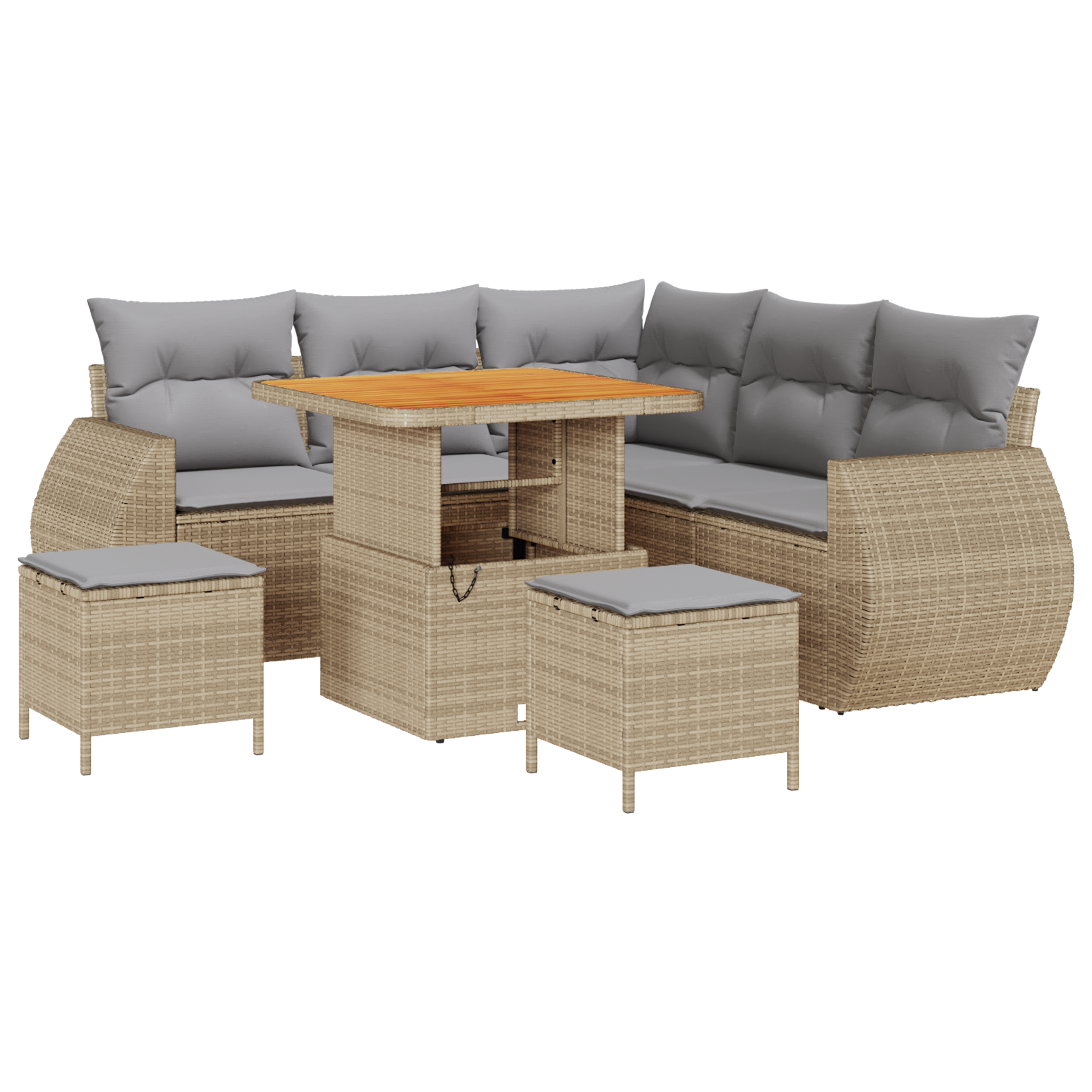 Set Divano da Giardino  8 Pezzi con Cuscini Beige Polyrattan Acacia