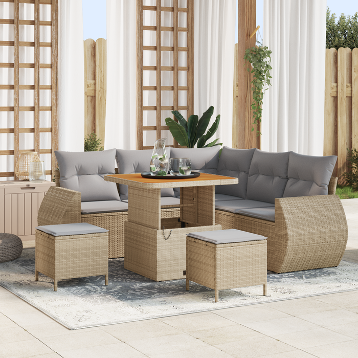 Set Divano da Giardino  8 Pezzi con Cuscini Beige Polyrattan Acacia
