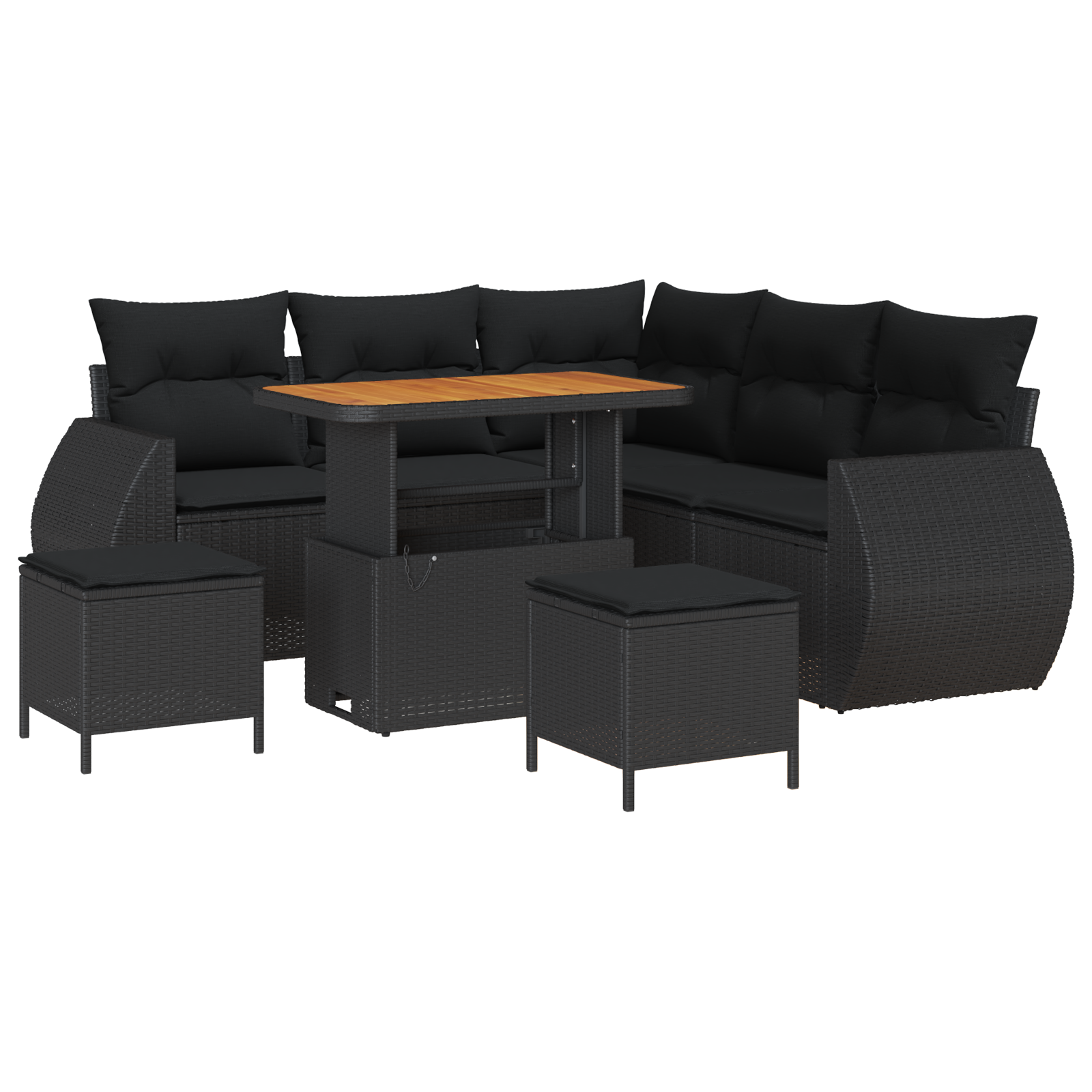 Set divano da giardino  8 pezzi con cuscini Nero Polirattan Acacia
