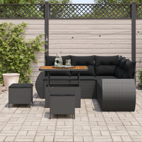 Set divano da giardino  8 pezzi con cuscini Nero Polirattan Acacia