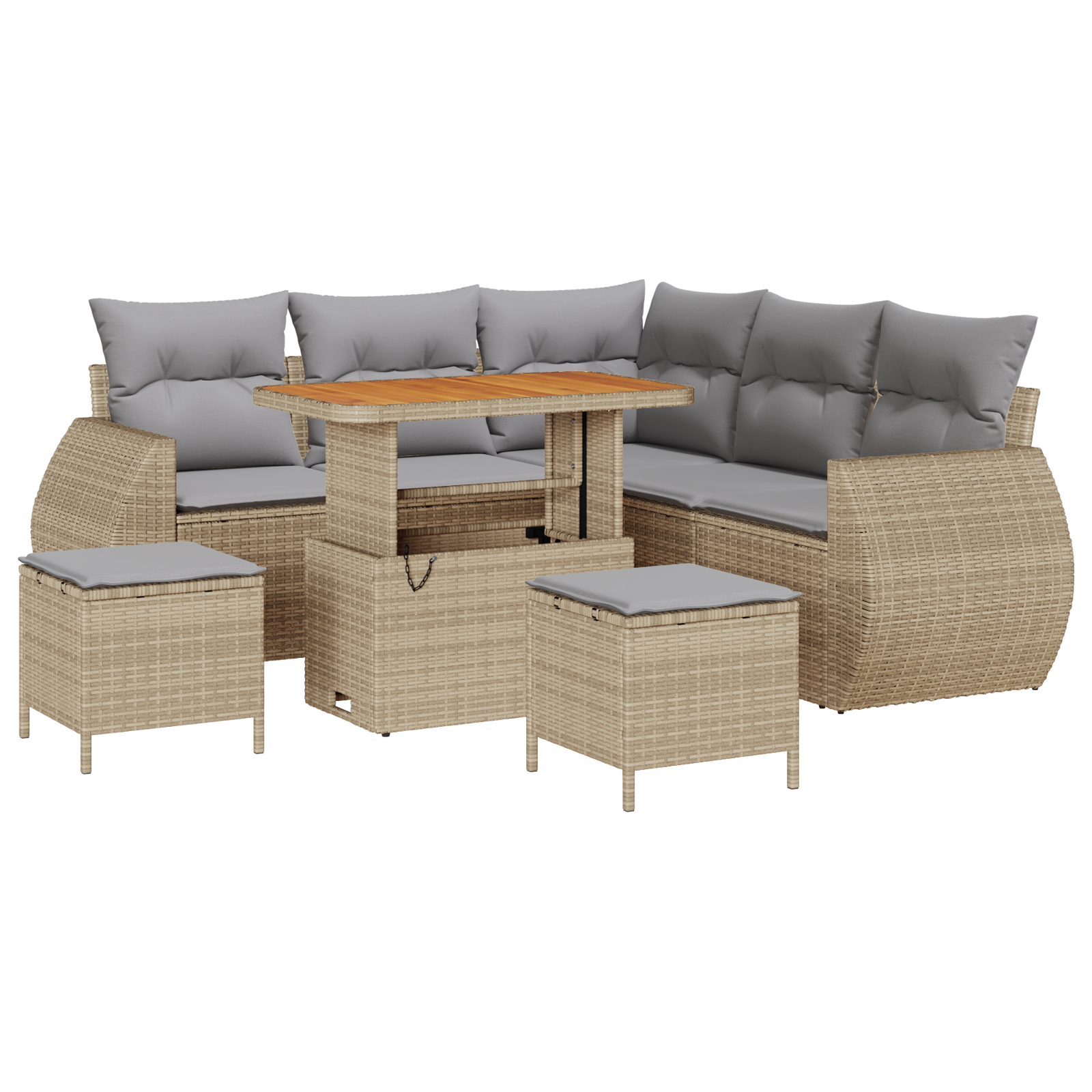 Set divani giardino  8 pezzi con cuscini Beige Polyrattan Acacia